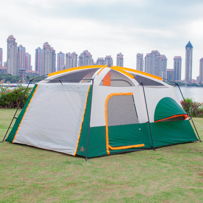 KTT Extra Large Tent 12 Person,2 Bay-Windows,Family Cabin Tents,14'Lx10'Wx6.58'H,2 Rooms and 3 Doors 3 Windows with Mesh,Waterproof,Straight Wall,Big Tent for Outdoor,Picnic,Camping,Gathering(Green)