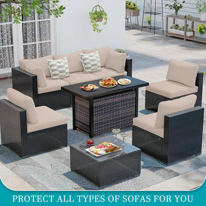Skiennix 12-Piece Stretch Patio Cushion Covers - Washable Outdoor Sofa Slipcovers | Beige