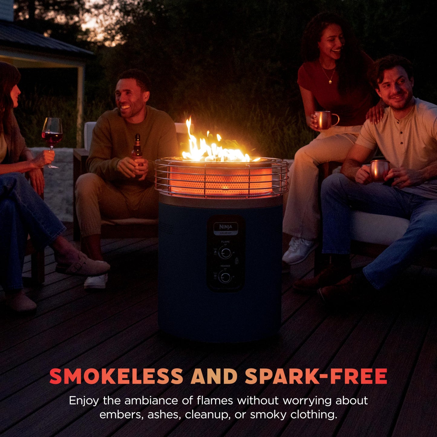 Ninja Fireside360™ Outdoor Heater & Fire Pit | 3 Modes: Flame, Heat, Flame & Heat | Portable for Patio, Deck, Camping | Easy Control Smokeless Flames | Push to Start Ignition | Cyberspace | OF101CY