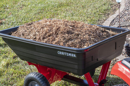 Craftsman Tow Poly Dump Cart for Lawn Tractors and ATVs, 350 lb Load Capacity, 10 Cu Ft Lawn and Garden Utility Trailer