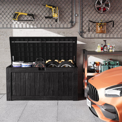 Greesum Outdoor Storage Box 120 Gallon Storage Bin with Lid for Patio Furniture, Garden Tools, Pool Supplies, Lockable, Waterproof and UV Resistant, Black