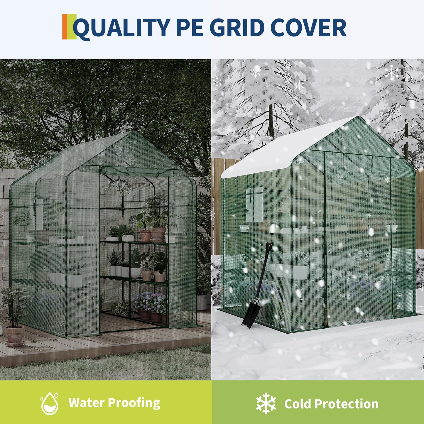 IDEALHOUSE Greenhouse, 57 x 57 x 77'' Greenhouses for Outdoors, Small Plant Green House, 3 Tiers 12 Shelves, Durable PE Cover, Plastic Portable Walk in Greenhouses for Outside Indoor