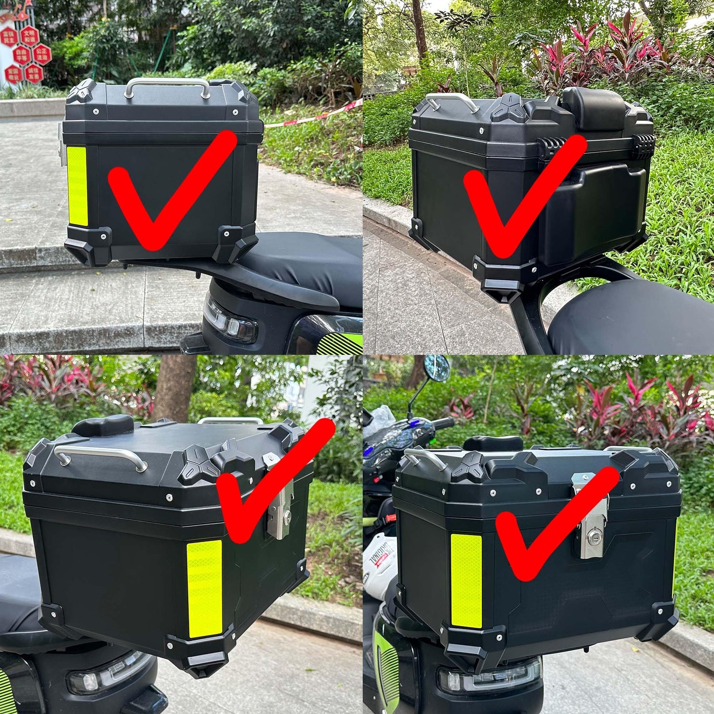 Kosoley Motorcycle Top Case 57L Trunk Tail Box Bag Aluminum alloy handle with Leather Lining Anti-Theft with Lock & Back Cushion Waterproof Dustproof Easy Installation with Universal Bracket Black