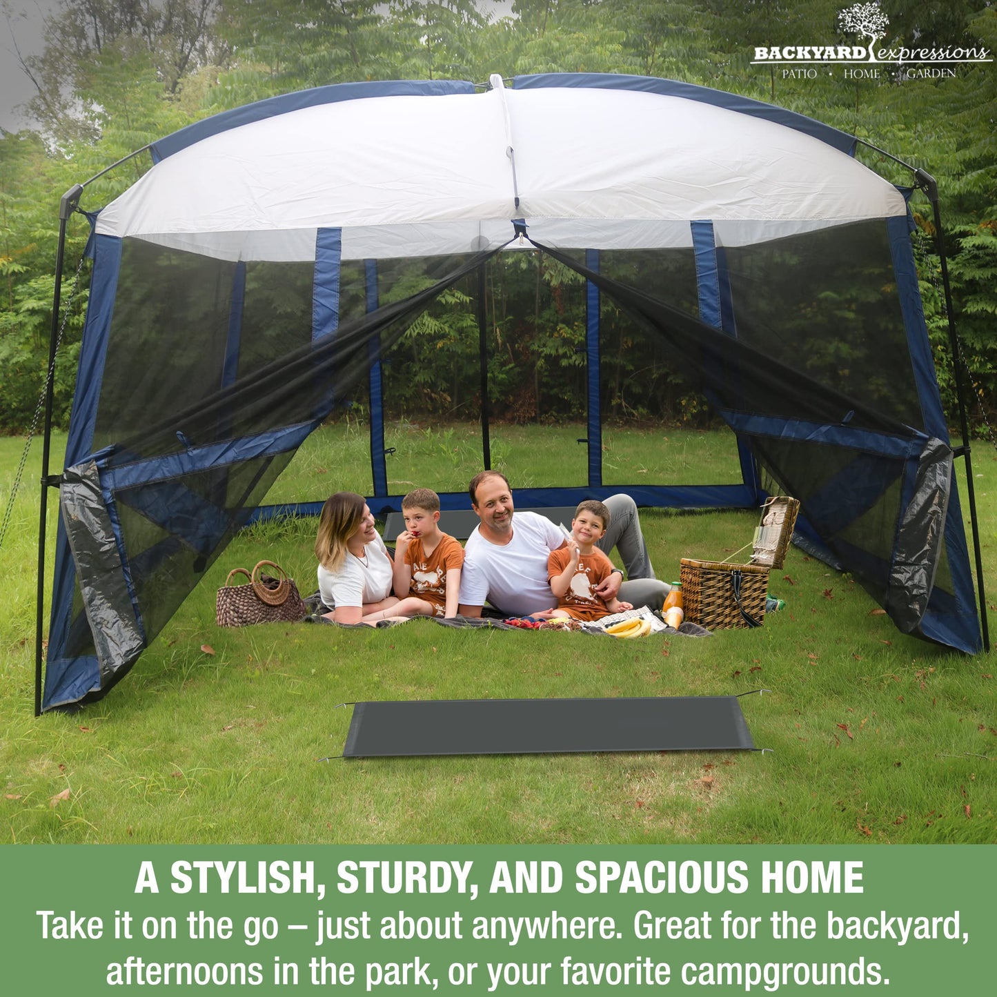 Backyard Expressions 11' x 9' Screen Tent - Blue Screen House for Backyard, Camping, Picnics and Tailgating - 914891