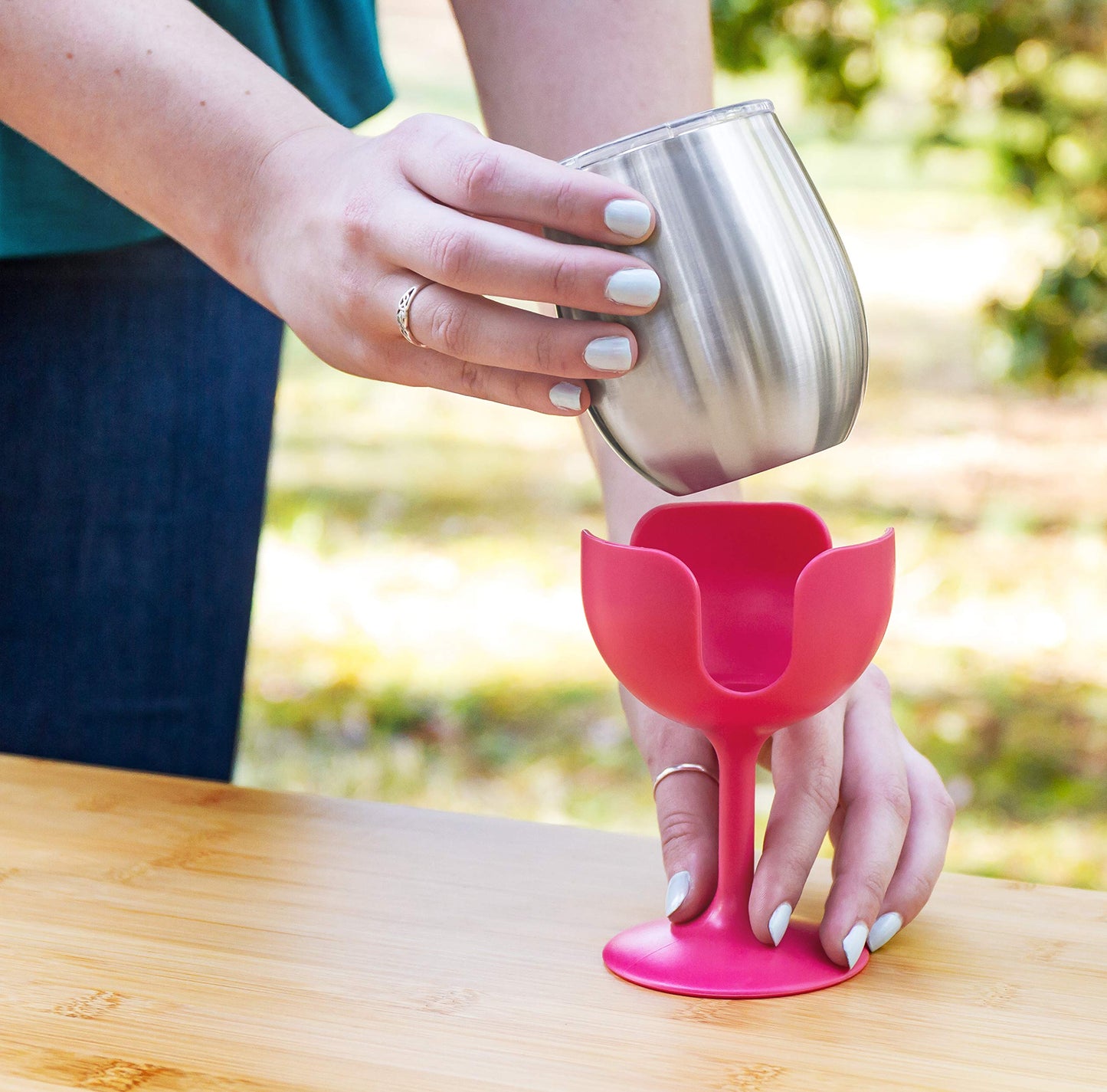 Camco Life is Better at The Campsite 8 oz Wine Tumbler 2 Pack - Heavy Duty Double Wall Vacuum Insulation - Crafted of 18/8 Stainless Steel - Features Removable Blue & Pink Stems (51915) (Pack of 4)