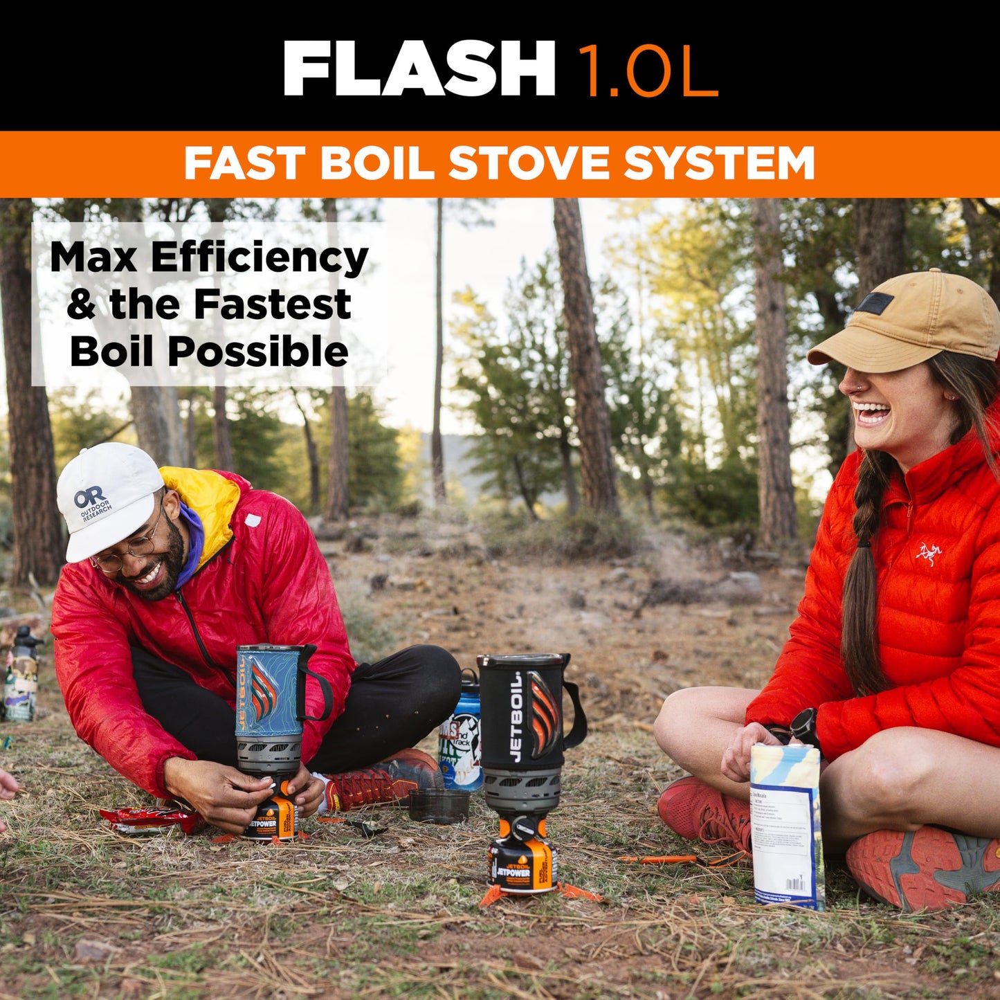 Jetboil Flash 1.0L Portable Fast Boil Stove for Camping and Backpacking with 1-Step Auto Ignition, Propane/Isobutane Burner with Cooking Cup, Ocean Topo