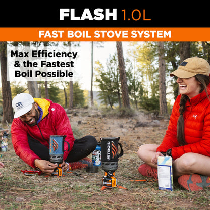Jetboil Flash 1.0L Portable Fast Boil Stove for Camping and Backpacking with 1-Step Auto Ignition, Propane/Isobutane Burner with Cooking Cup, Ocean Topo