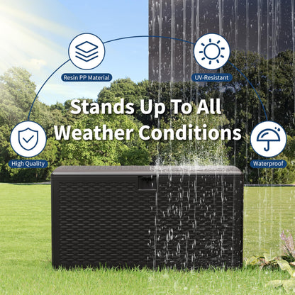 99 Gallon Waterproof Large Resin Deck Box Indoor Outdoor, Lockable Storage Container for Patio Furniture Cushions, Throw Pillows, Garden Tools, and Pool Floats Black 50" L x 26" W x 25" H