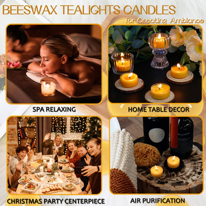 Beeswax Tealight Candles, Natural Beeswax Candles Bulk (4-5 Hour Burn), Handmade Organic Tea Lights, Honey Aroma Pure Beeswax Tea Candle, 25 Packs