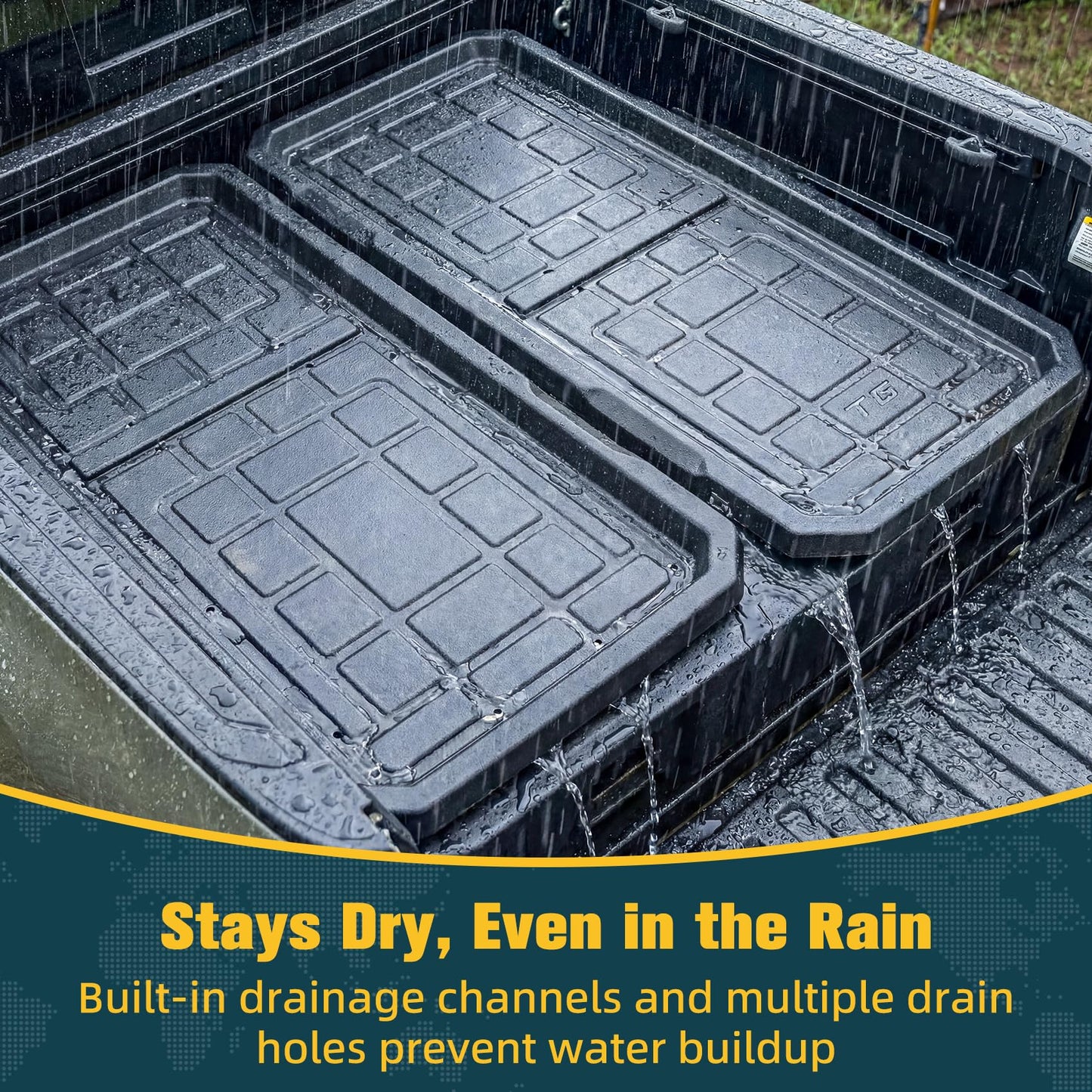 Trumgeta Slide-Out Truck Bed Cargo Tray Fit for Mid-Size & Full-Size Pickup, Fast-Drain Channel & Safer Wrapped Edges, Cargo Storage System with Easy Tailgate Access