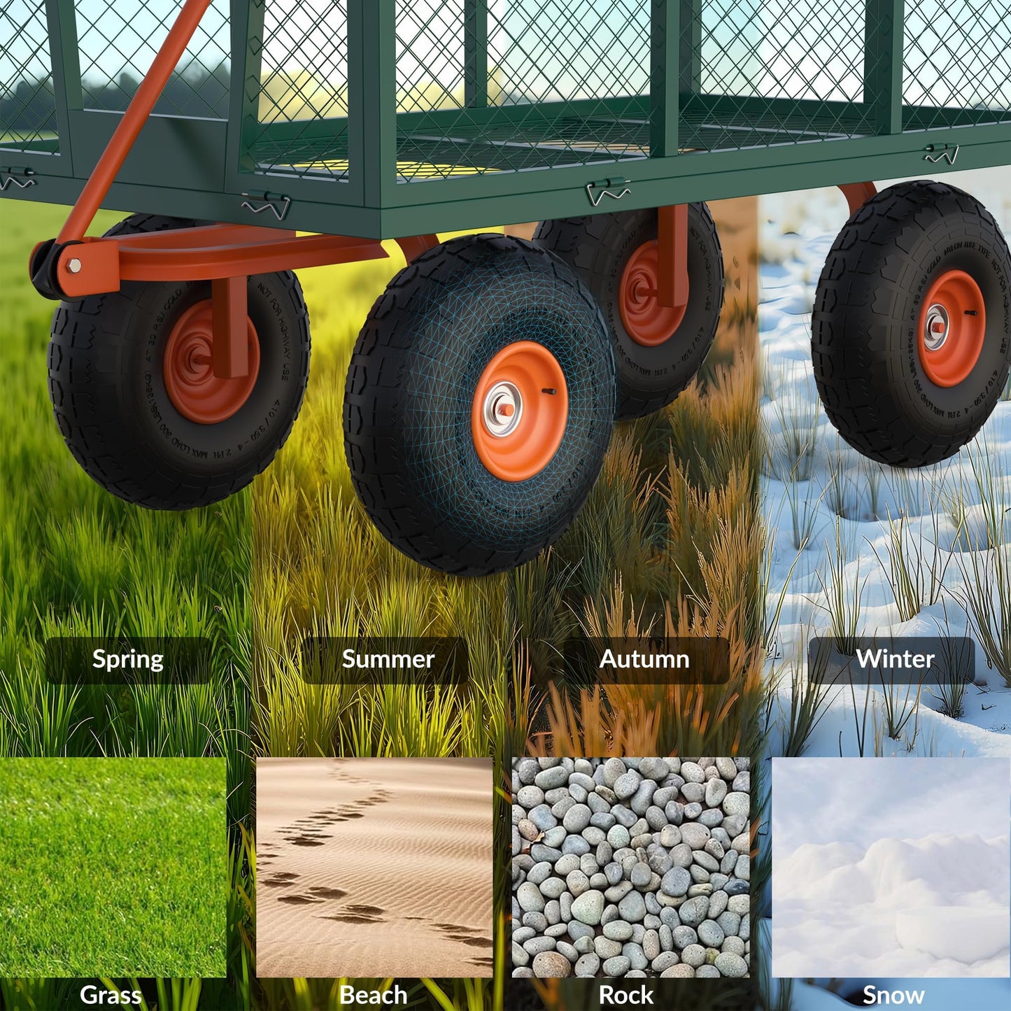 500 LBS Heavy Duty Steel Garden Cart, Metal Utility Yard Wagon with 10" Wheels, 180° Rotating Handle & Removable Mesh Sides for Landscaping, Lawn, Farm, Outdoor Use