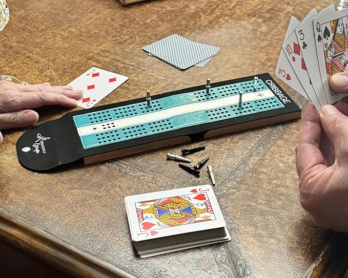 Travel Cribbage Game Board | Lightweight Portable Travel Cribbage Board Set | Travel Games for Adults (Wine &amp White)