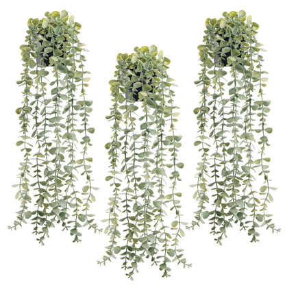 Der Rose 3Pcs Fake Plants Hanging Artificial Decor Faux Potted Eucalyptus Plants for Boho Bathroom Home Office Desk Wall Shelf Bookcase Accessories Decor Indoor