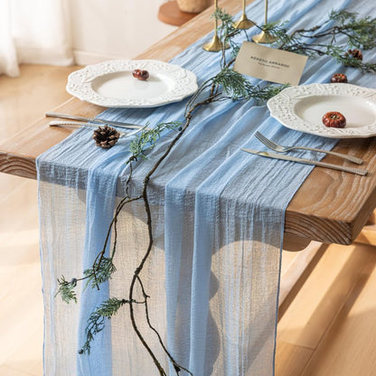 Keketoarrange Spring Table Runner Light Blue Cheesecloth Gauze Rustic Cheese Cloth Table Runner 120 Inch 10 FT for Wedding Baby Shower Bridal Shower Birthday Party Sheer Summer Home Boho Decorations