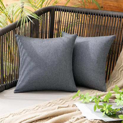 MIULEE Decorative Outdoor Throw Pillow Covers - Waterproof Faux Linen Cushion Cases | 12x12 Inch Dark Grey (Pack of 2)
