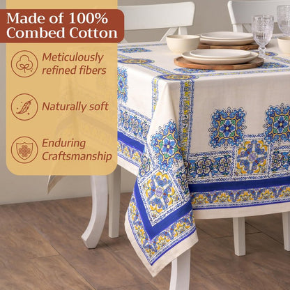 Maison d' Hermine Premium Table Cloth Rectangle Table 100% Combed Cotton 140 x 70 Inches Tablecloth Reusable Decorative for Dining Room, Farmhouse, Home, Party, Festive & Wedding - Sciacca