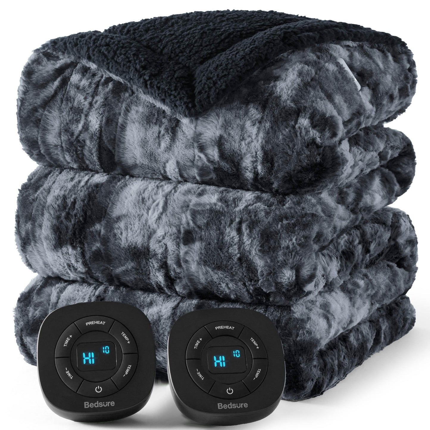 Bedsure Electric Blanket King Size - Dual Control Heated Blanket King Size, Fast Heating with 10 Time Settings & 10 Heat Settings, Warm Gift for Grandma (100x90 inches, Grey)