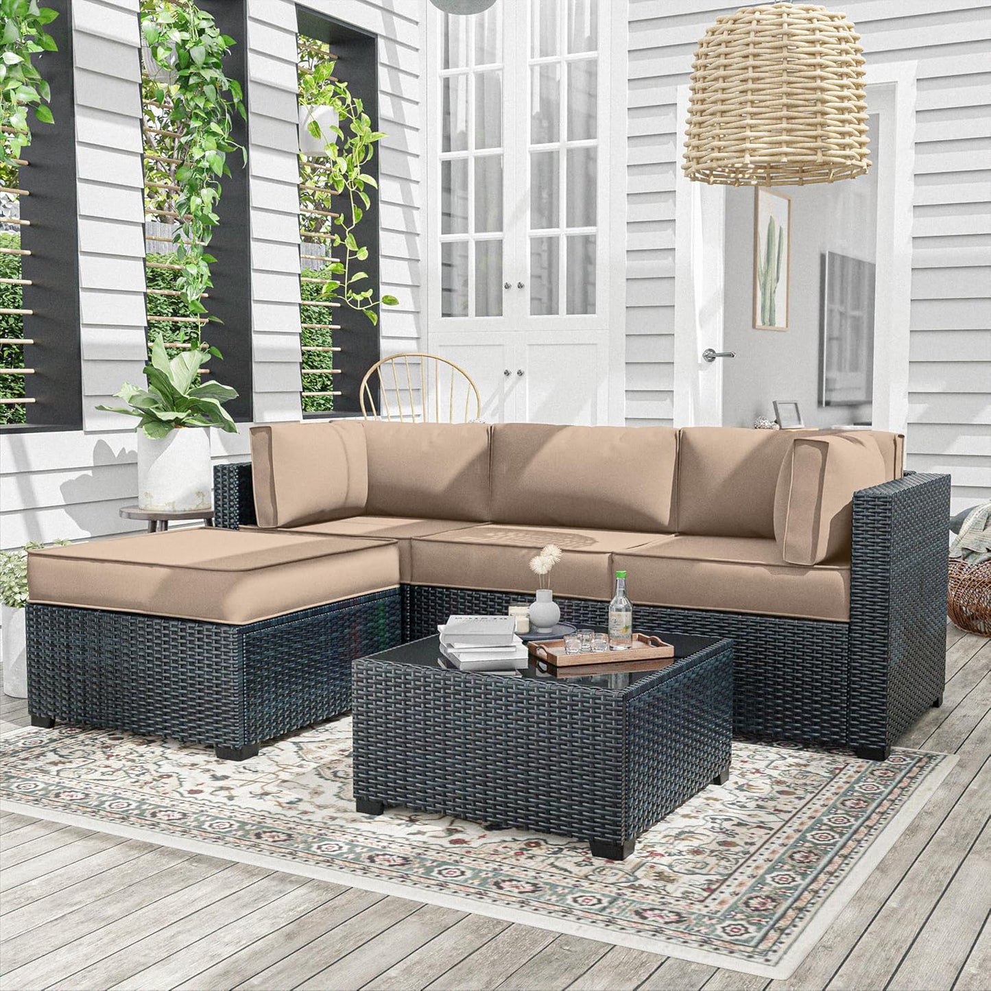 Skiennix Outdoor Patio Furniture Cushion Covers - Waterproof Replacement Set for 5-Pack Couch Cushions