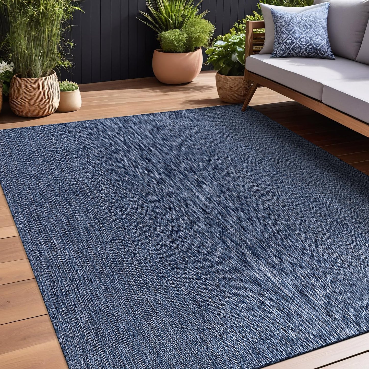 Beverly Rug Indoor Outdoor Rug 9x12, Washable Outside Carpet for Patio, Deck, Porch, Solid Modern Area Rug, Water Resistant, Azure Blue