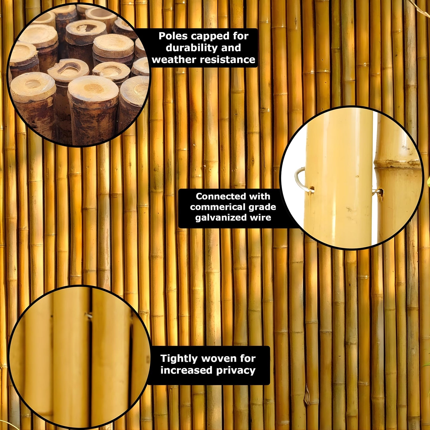 Forever Bamboo Natural Bamboo Fencing Garden Screen Rolled Fence Panel Black 0.75 in D x 3 ft H x 8 ft L