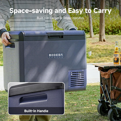 BODEGACOOLER 12 Volt Car Refrigerator, 53QT(50L) IPX4 Waterproof Electric Cooler, 31dB Ultra-Quiet Car Fridge APP Control with 12/24V DC 110-240V AC, -4℉~68℉, Portable for Truck RV Camping, Travel