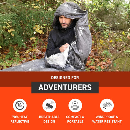 SOL Escape Bivvy with Hood - Emergency Preparedness Blanket - Reflects Up to 70% Body Heat - Outdoor Survival Shelter - Water Resistant - Durable & Breathable - Winter Camping Supplies - XL, Gray