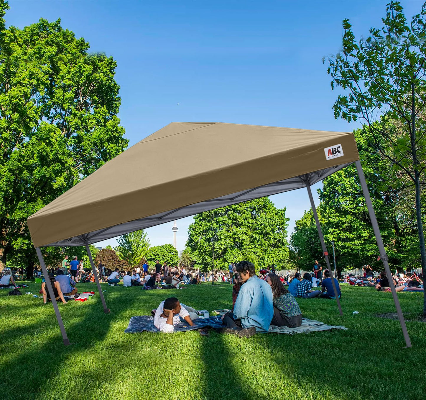 ABCCANOPY 10x10 Pop Up Canopy - Outdoor Patio Portable Canopy Tent Gazebo Heavy Duty for Backyard and Deck with 4 Sandbags and 8 Stakes (Light Brown)
