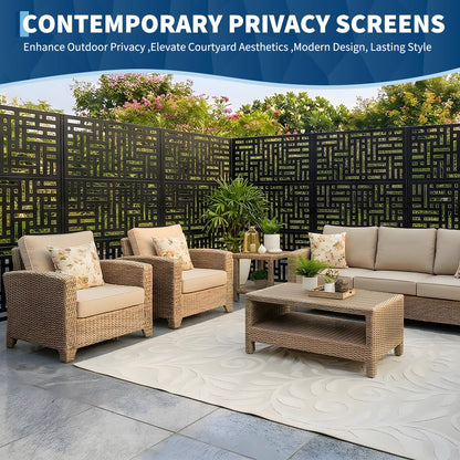 72" x 47" Metal Outdoor Privacy Screen – Freestanding Rustproof Patio Divider, Decorative Balcony Fence Panel for Garden, Deck, Yard, or Porch, Heavy-Duty Galvanized Steel, Multi-Functional Design