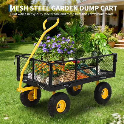 Garvee 900 LB Garden Cart with 10 in All Terrain Tires, 2-in-1 Wagon Cart with Removable Side Panels, Heavy Duty Metal Utility Garden Wagon for Outdoor Lawn, Yard, Backyard