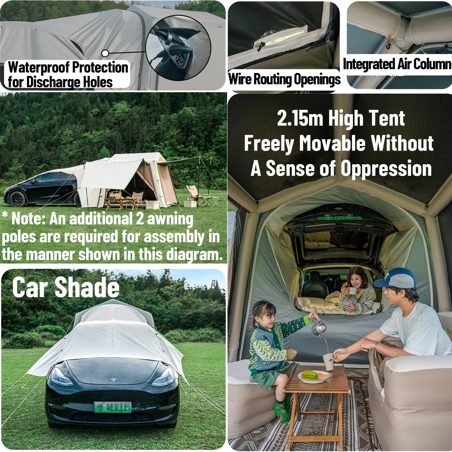 Naturehike Car Camping Inflatable Tent, 4 Ways to Use - Easy Setup SUV Tent for Family Camping, Waterproof & Sun Block Car Shade with Screen for Outdoor Cinema, Pinic, Fishing, with Storage Bag