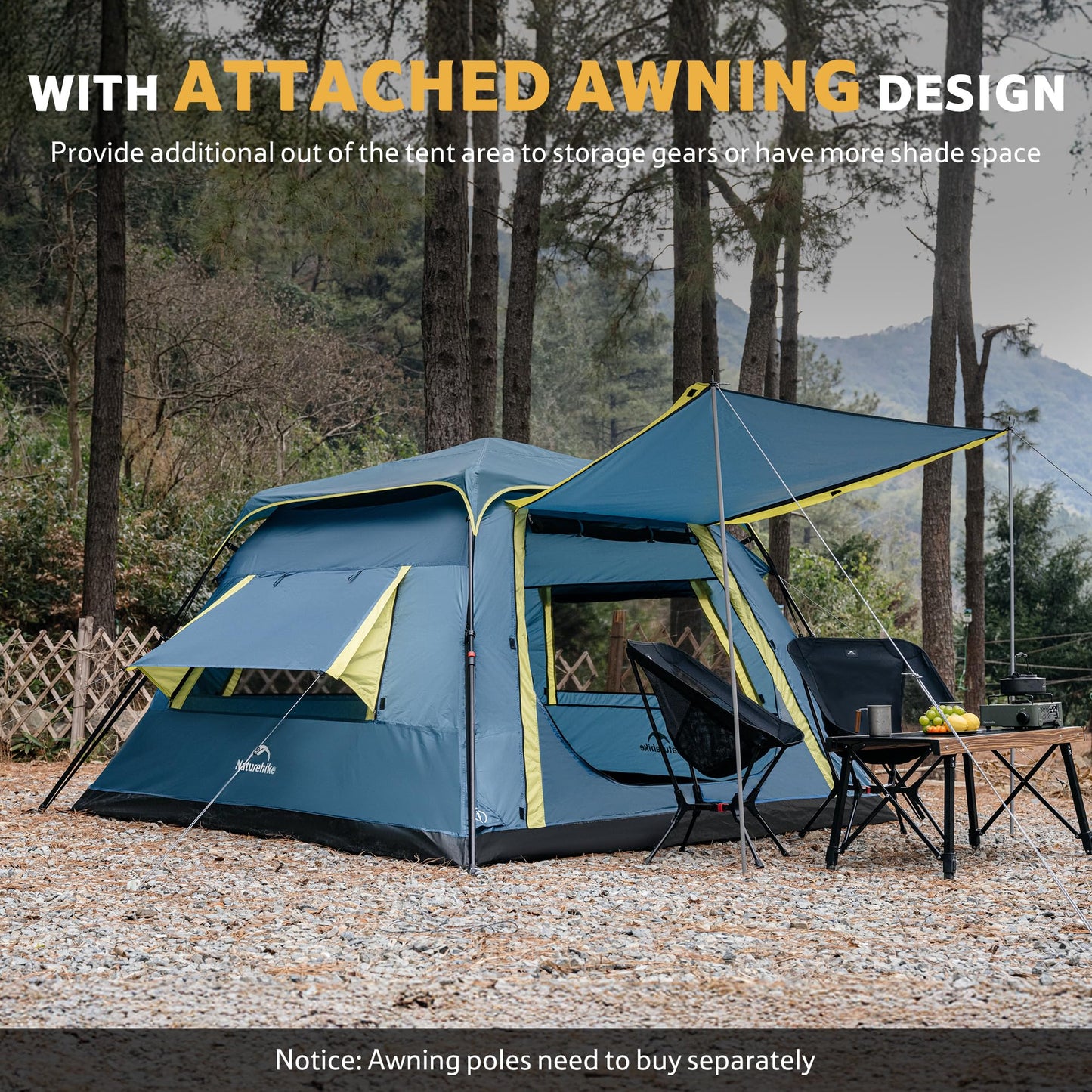 Naturehike Cape Lite 4-6 Person Camping Tent, Easy Setup in Seconds Instant Cabin Tents for Family Camping & Hiking