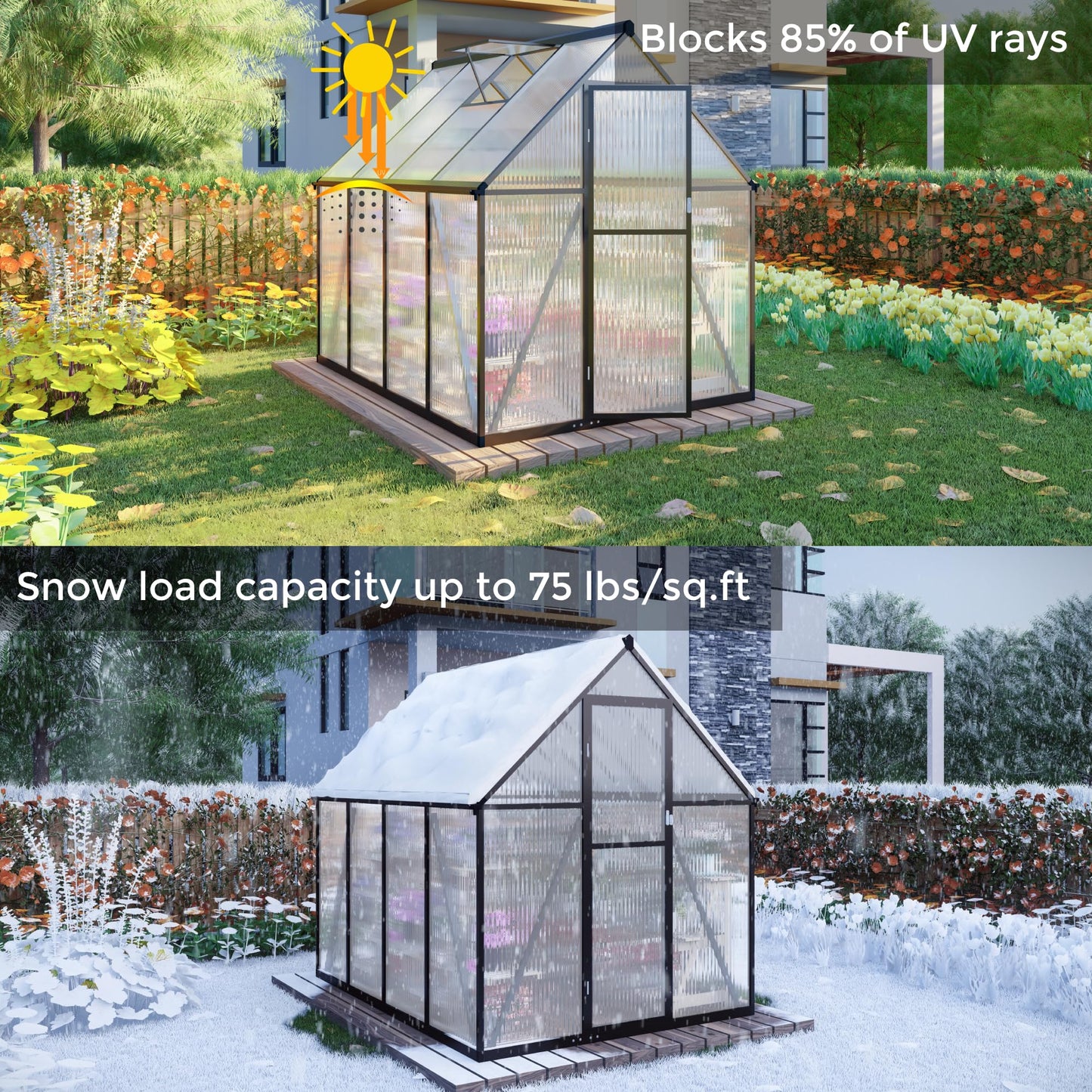 Jiliusure 6 x 8 FT Greenhouse for Outdoors, Polycarbonate Greenhouse with Quick Setup Structure and Roof Vent, Aluminum Large Walk-in Green House for Outside Garden Backyard, Dark Gray