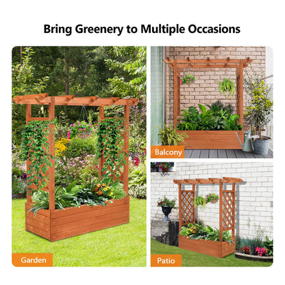 VINGLI 45 in Raised Garden Bed with Trellis & Hanging Roof, Wooden Elevated Planter Box with Drainage Holes for Outdoor Climbing Plants Vegetables Flowers, Patio Yard Balcony
