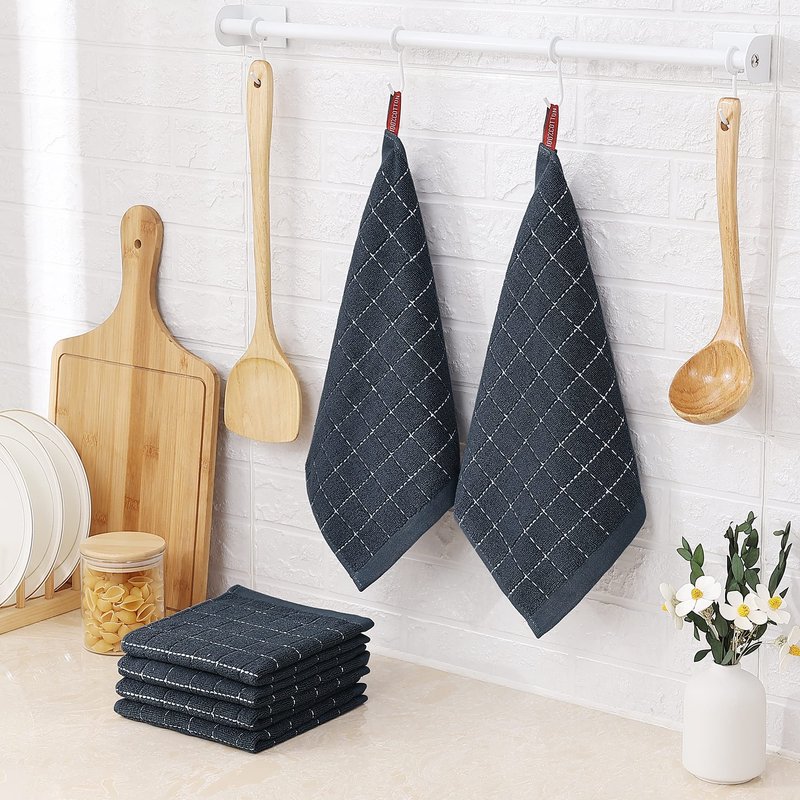 Homaxy 100% Cotton Terry Kitchen Dish Cloths, Ultra Soft and Absorbent Dish Towels for Kitchen, Suitable for Drying and Washing Dishes, 24 Pack, 12 x 12 Inches, Dark Grey