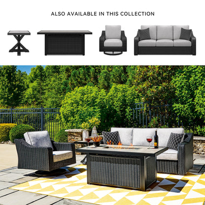 Signature Design by Ashley Beachcroft Casual Weather and Rust Resistant Battery-Operated Outdoor Fire Pit Table with Adjustable Flame Control and Protective Cover, Black & Light Gray