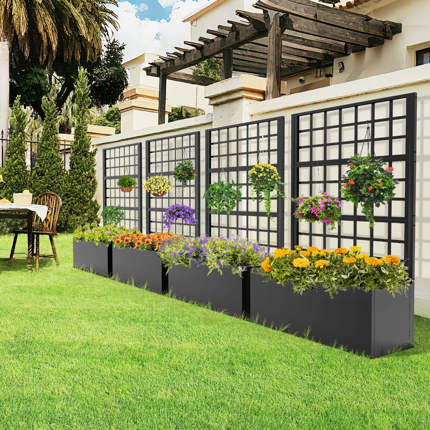 BUKLIYN Metal Planter with Trellis - Trellis with Planter Box & Privacy Screen, Outdoor Raised Garden Bed for Climbing Plants(63"x31.5"x16")