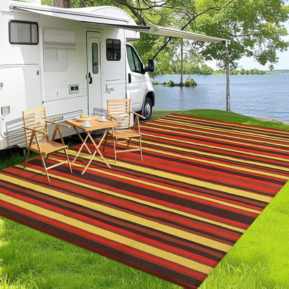 Garvee Outdoor Rug 9x18 Waterproof Outside Carpet for Patio, Reversible Modern Colorful Stripe RV Rug, Durable UV Resistant Deck Mat for Poolside Garden Backyard Balcony