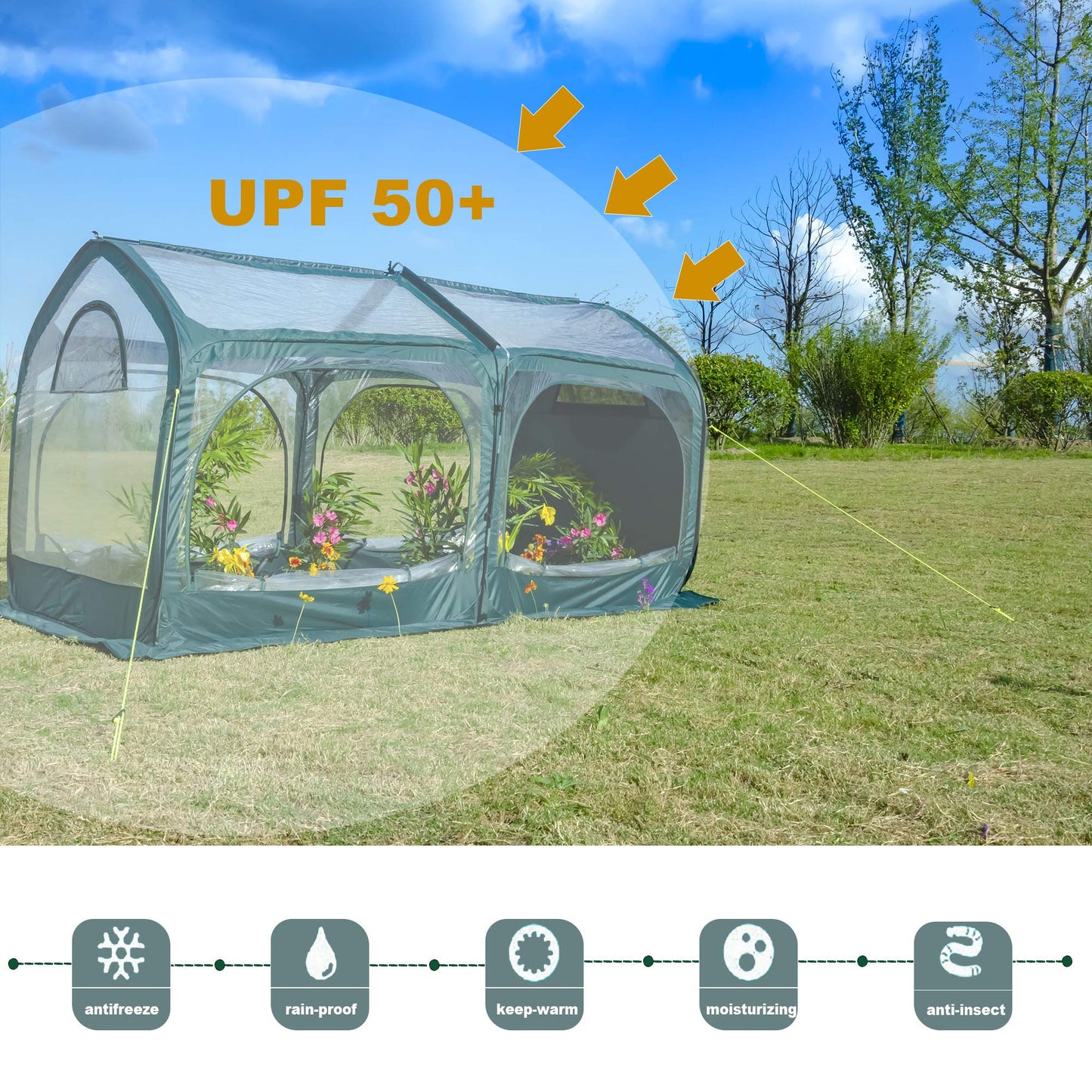 porayhut Pop Up Greenhouse Cover Flower House Mini Gardening Plant Flower Sunshine Room,Backyard PVC Cover for Cold Frost Protector Gardening Plants（98''Long Tunnel Greenhouse Tent ）