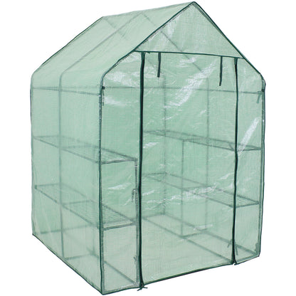 Sunnydaze Portable Outdoor Grandeur Walk-in Greenhouse with 4 Steel Wire Shelves and Roll-Up Door - Green