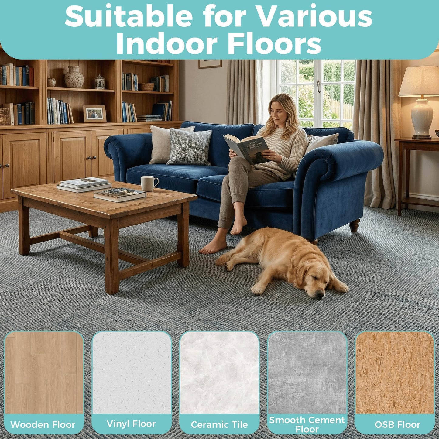 jxgzyy Commercial Carpet Tiles 20x20in, 0.31" Thickened Carpet Squares with Silicone Backing, Heavy Duty Carpet Floor Tiles with Padding Attached for Home Office Garage Hotel, 16 Pcs/43.2 Sqft
