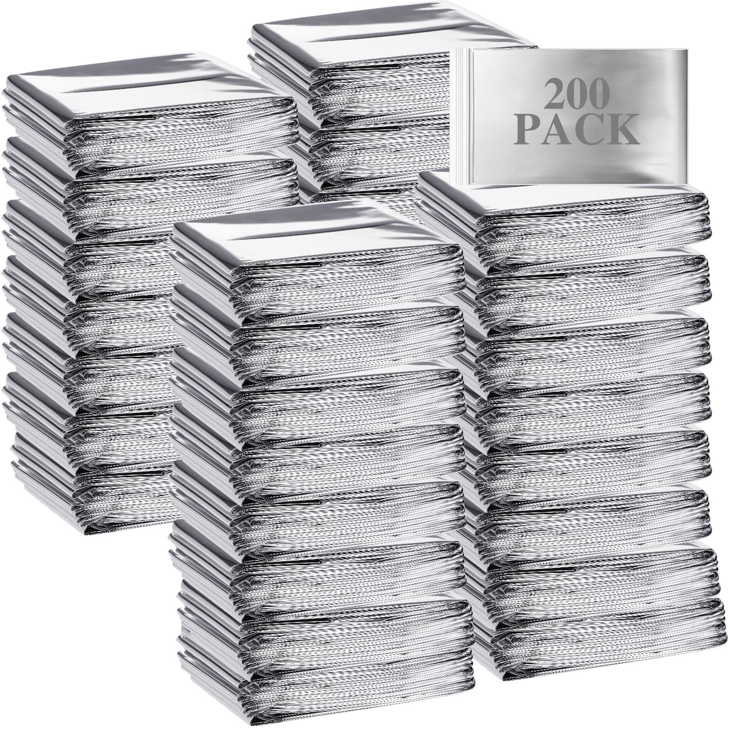 Macarrie 200 Pieces Emergency Blanket Bulk - Survival Thermal Silver Foil Reflective Blankets Set Pack for Outdoors Shelter Space, Camping, Hiking, First Aid Supplies, Homeless Donations