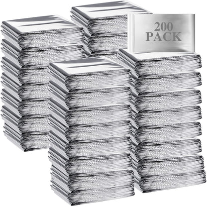 Macarrie 200 Pieces Emergency Blanket Bulk - Survival Thermal Silver Foil Reflective Blankets Set Pack for Outdoors Shelter Space, Camping, Hiking, First Aid Supplies, Homeless Donations
