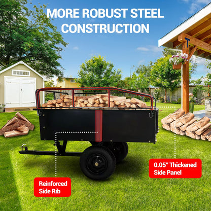 750 LBS Utility Trailer, 15 Cu.Ft Heavy Duty Steel Dump Cart Garden Trailer, with Removable Sides, Hand Pull & Foot Pedal Wagon for ATV, UTV, Lawn Mower, Tractor, Multipurpose Yard Trailer, Black