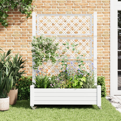 WTFGO Resin Raised Garden Bed with Trellis and Wheels, Planter Box with Trellis Outdoor, Raised Planter with Trellis with Drainage Holes & Water Monitor for Climbing Plants, Ashen(61.2" H)