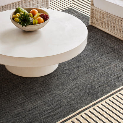 Nuloom Asha Dark Grey/Ivory, 6'7" Round, Casual, Striped Border, Soft and Cozy, High Traffic, Stain Resistant, Easy Clean, Durable Area Rug for Indoor/Outdoor Patio, Deck, Porch, Garden, Courtyard