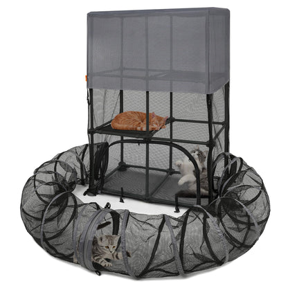 Catio Outdoor Cat Enclosure for Cats & Small Animals, Pet Playpen Cat Climber with Removable Pet Tunnel for Indoor/Outdoor Use