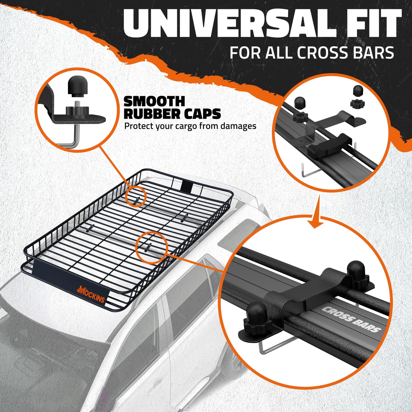 Mockins 90"x50"x6" XXL Heavy Duty Roof Rack Cargo Carrier for Top of Vehicle Storage | 250 Lbs. Cap Steel Car Roof Basket Set w/Straps | All-Weather Rooftop Cargo Carrier for SUV, RV & Large Vehicles