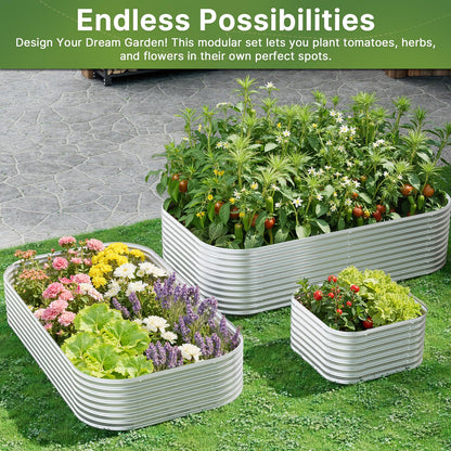 Mostmahes 3 PCS Galvanized Raised Garden Bed Outdoor, Metal Garden Bed for Vegetables, Above Ground Garden Box for Flower, Steel Raised Beds for Gardening - 3x2ft