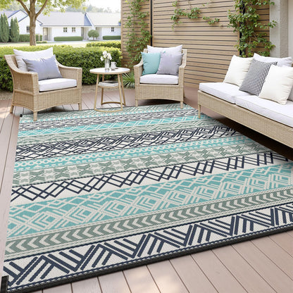 MontVoo Outdoor Rug Carpet Waterproof-Patio Rug Mat 10x14 Reversible RV Outdoor Camping Rugs Picnic Beach Mats Plastic Straw Outside Rugs for Balcony Porch Pool Deck Boho Patio Decor