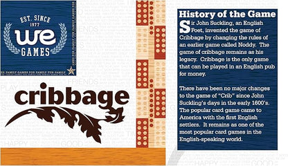WE Games Competition Cribbage Set - Solid Wood Sprint 2 Track Board with Metal Pegs